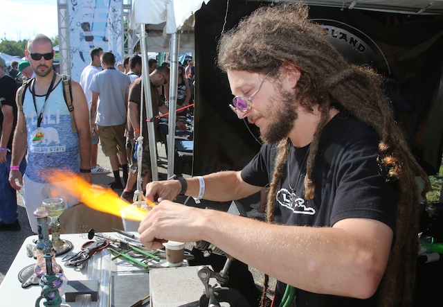 Glass artists demonstrated their craft on the Cannabis Cup midway.