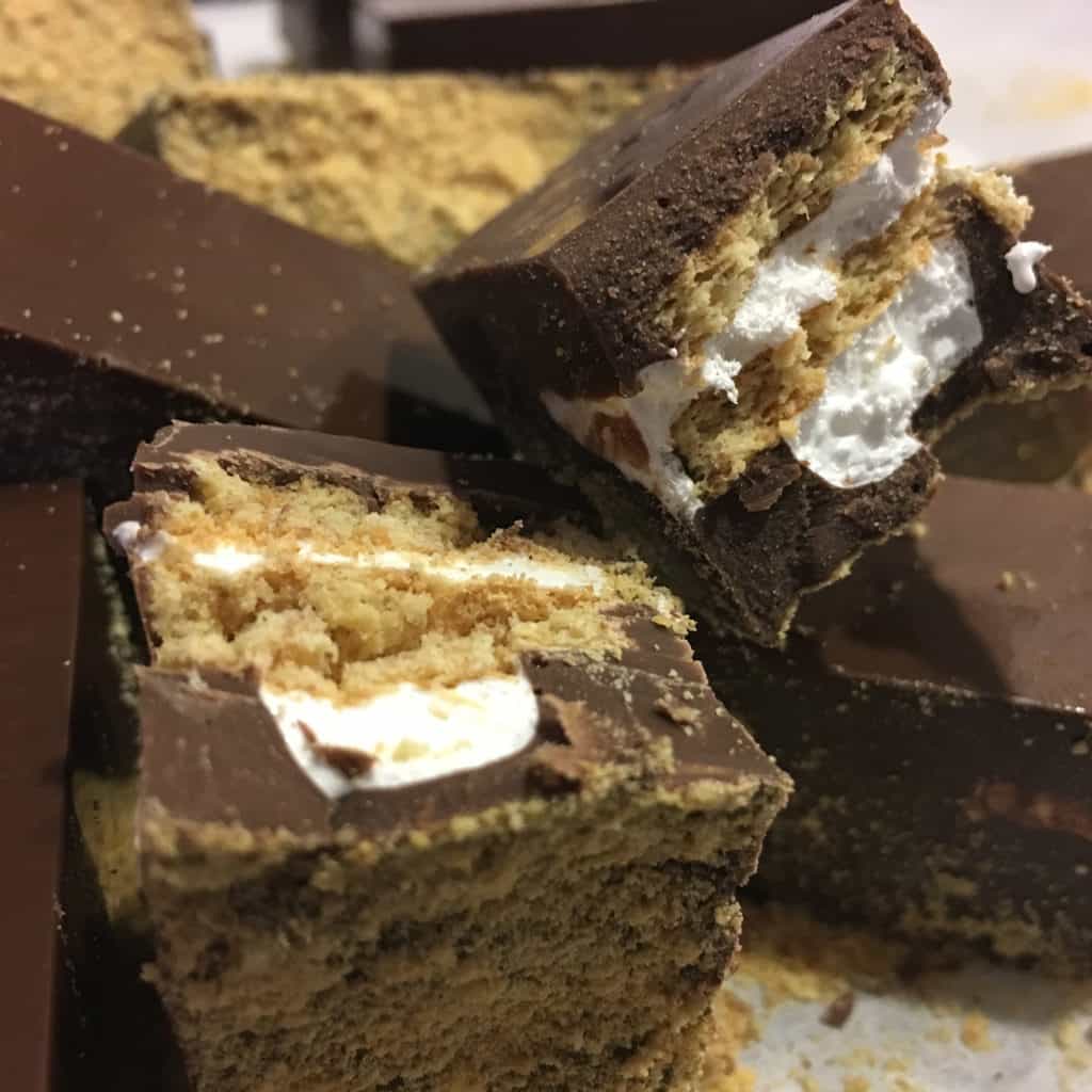 This "Yule Log" is a S'Mores bar covered in chocolate.